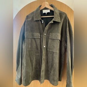 Frame Men's Suede Chore Coat in dark olive green